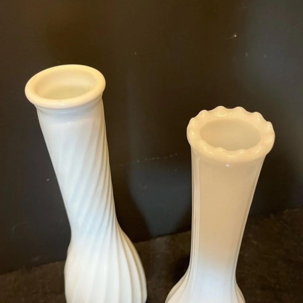 Vintage White Milk Glass Bud Vase Set of Two - Picture 8 of 11